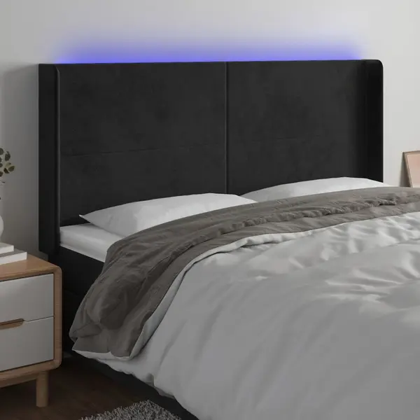 Gossi tablie de pat cu led, negru, 203x16x118/128 cm, catifea