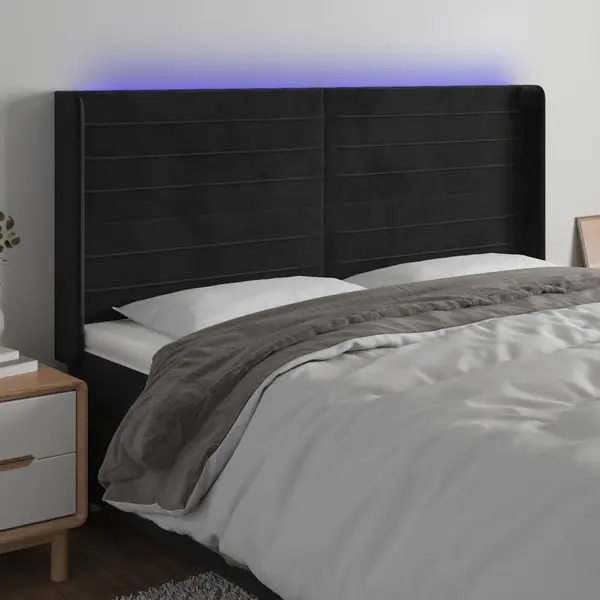 Gossi tablie de pat cu led, negru, 203x16x118/128 cm, catifea