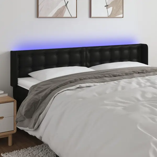 Gossi tablie de pat cu led, negru, 203x16x78/88 cm, piele ecologica