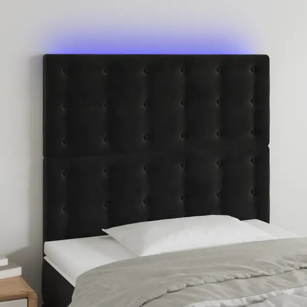 Gossi tablie de pat cu led, negru, 80x5x118/128 cm, catifea