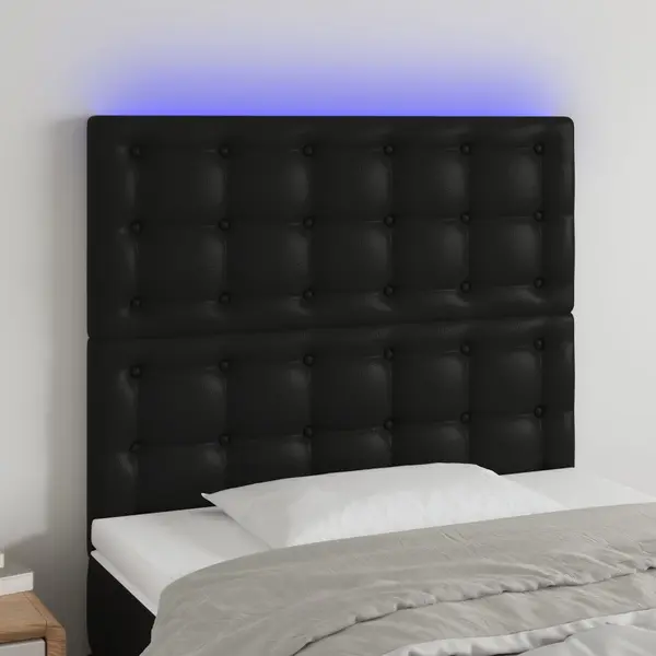 Gossi tablie de pat cu led, negru, 80x5x118/128 cm, piele ecologica