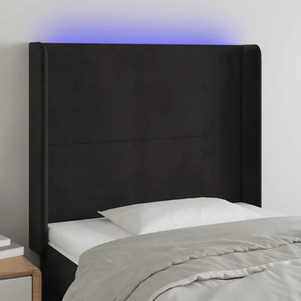 Gossi tablie de pat cu led, negru, 83x16x118/128 cm, catifea