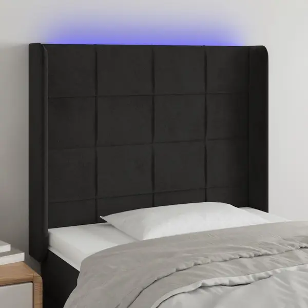Gossi tablie de pat cu led, negru, 83x16x118/128 cm, catifea
