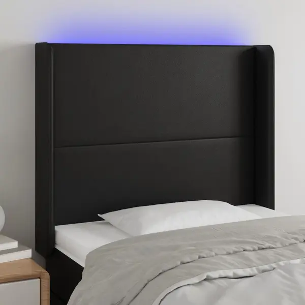 Gossi tablie de pat cu led, negru, 83x16x118/128 cm, piele ecologica