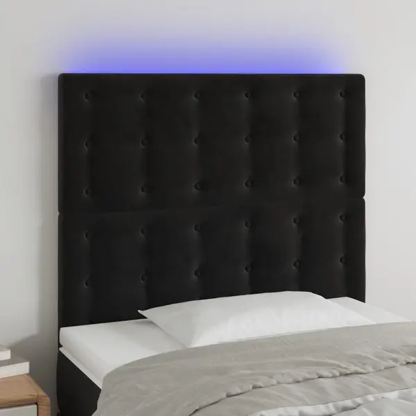 Gossi tablie de pat cu led, negru, 90x5x118/128 cm, catifea