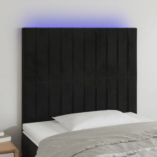 Gossi tablie de pat cu led, negru, 90x5x118/128 cm, catifea