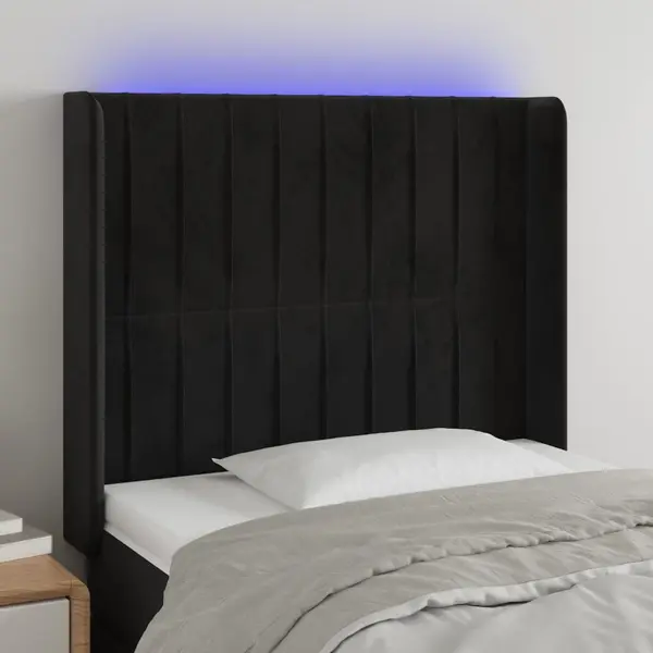 Gossi tablie de pat cu led, negru, 93x16x118/128 cm, catifea