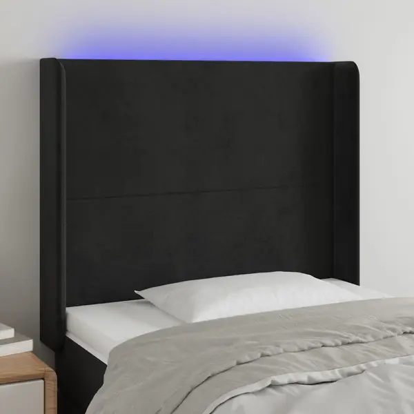 Gossi tablie de pat cu led, negru, 93x16x118/128 cm, catifea