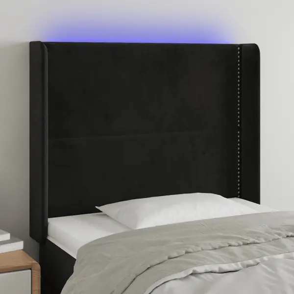 Gossi tablie de pat cu led, negru, 93x16x118/128 cm, catifea
