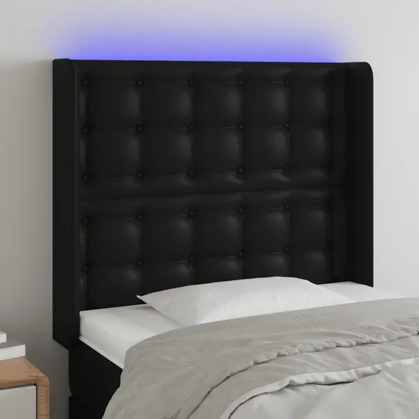 Gossi tablie de pat cu led, negru, 93x16x118/128 cm, piele ecologica
