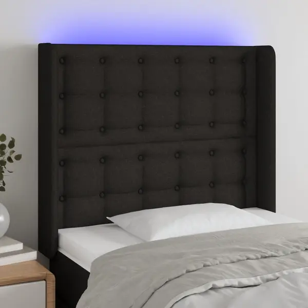 Gossi tablie de pat cu led, negru, 93x16x118/128 cm, textil