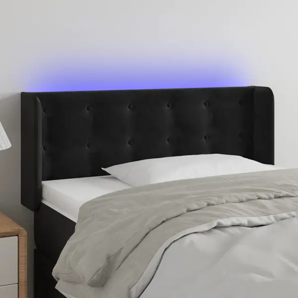 Gossi tablie de pat cu led, negru, 93x16x78/88 cm, catifea