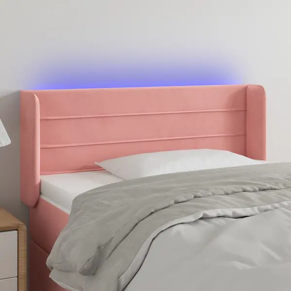 Gossi tablie de pat cu led, roz, 103x16x78/88 cm, catifea