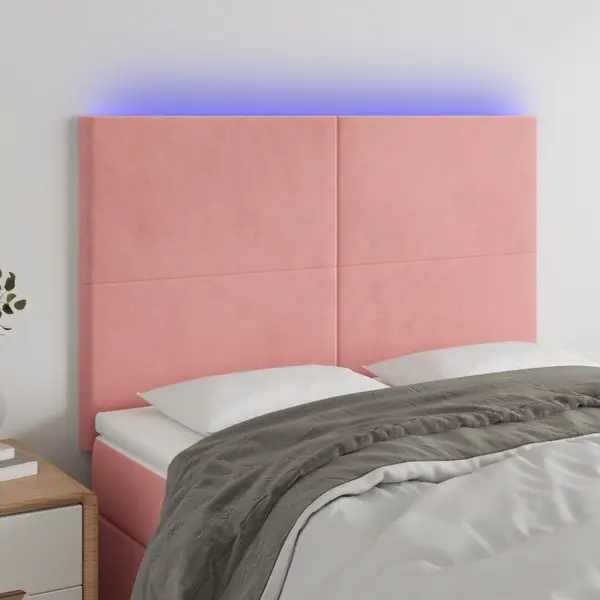 Gossi tablie de pat cu led, roz, 144x5x118/128 cm, catifea