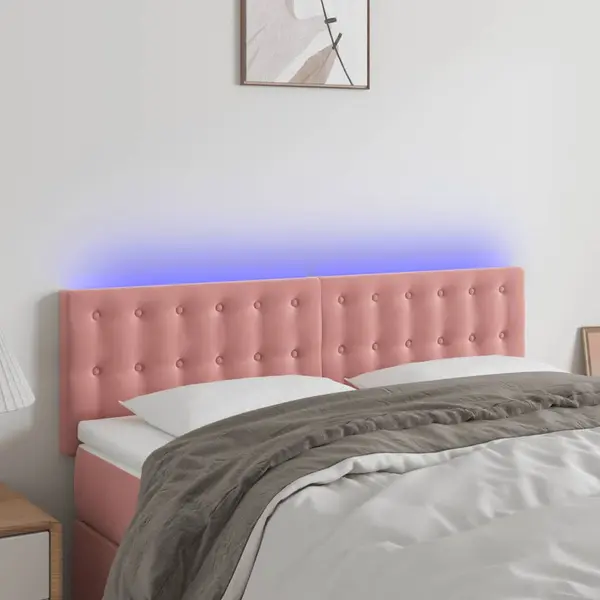 Gossi tablie de pat cu led, roz, 144x5x78/88 cm, catifea