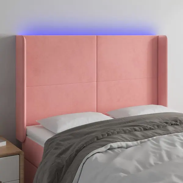 Gossi tablie de pat cu led, roz, 147x16x118/128 cm, catifea