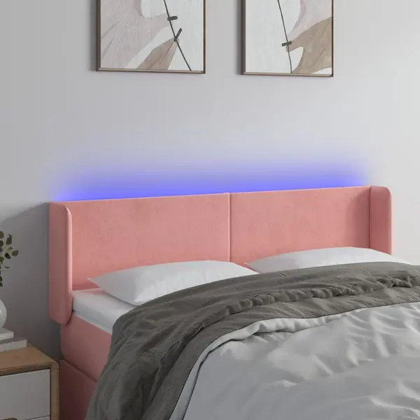 Gossi tablie de pat cu led, roz, 147x16x78/88 cm, catifea