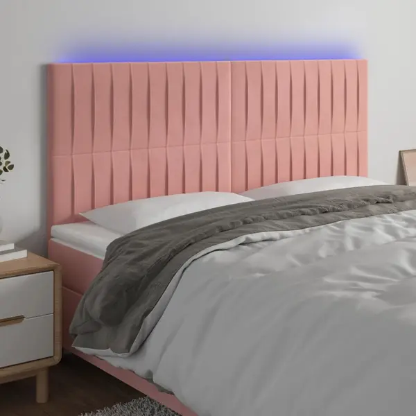 Gossi tablie de pat cu led, roz, 160x5x118/128 cm, catifea