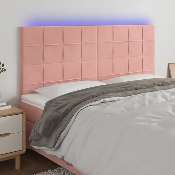 Gossi tablie de pat cu led, roz, 160x5x118/128 cm, catifea