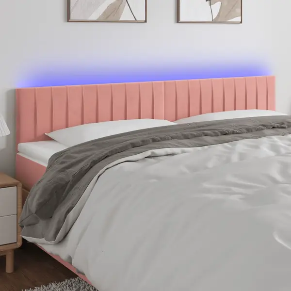 Gossi tablie de pat cu led, roz, 160x5x78/88 cm, catifea