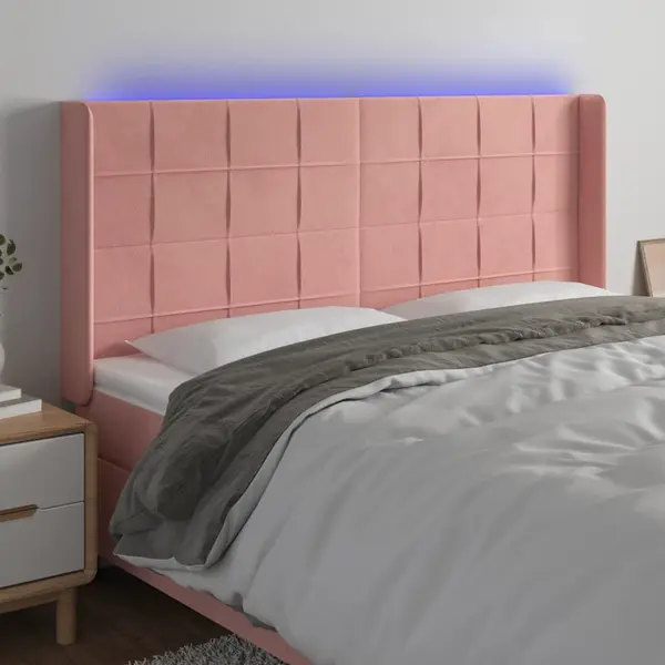 Gossi tablie de pat cu led, roz, 163x16x118/128 cm, catifea