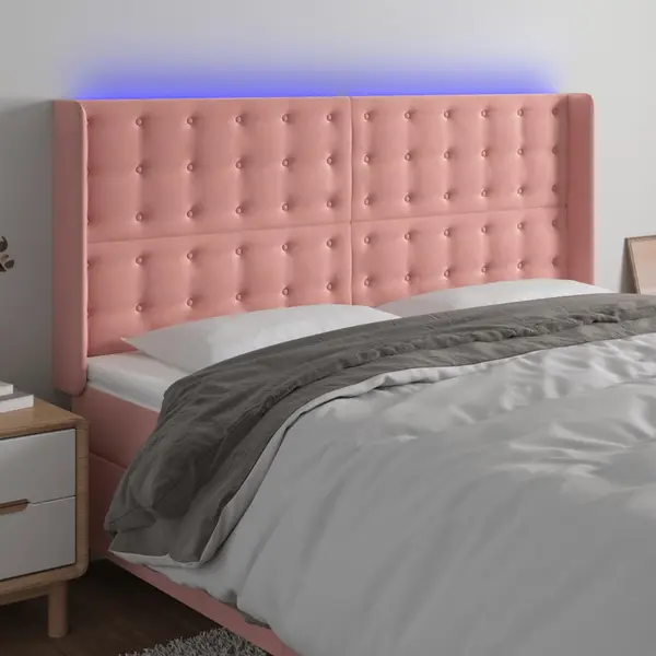 Gossi tablie de pat cu led, roz, 163x16x118/128 cm, catifea