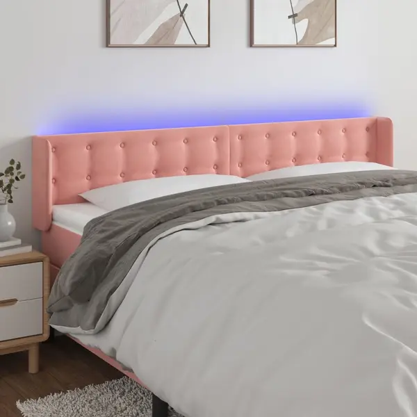 Gossi tablie de pat cu led, roz, 163x16x78/88 cm, catifea