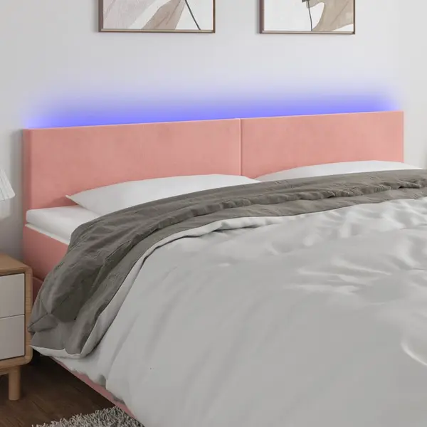 Gossi tablie de pat cu led, roz, 180x5x78/88 cm, catifea