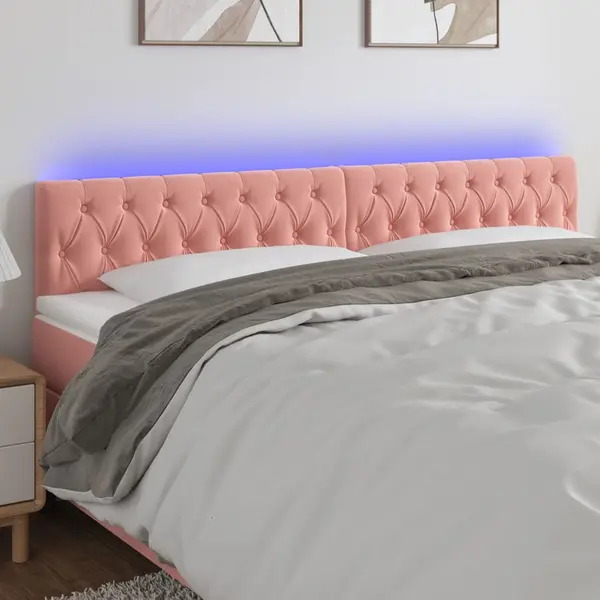 Gossi tablie de pat cu led, roz, 180x7x78/88 cm, catifea