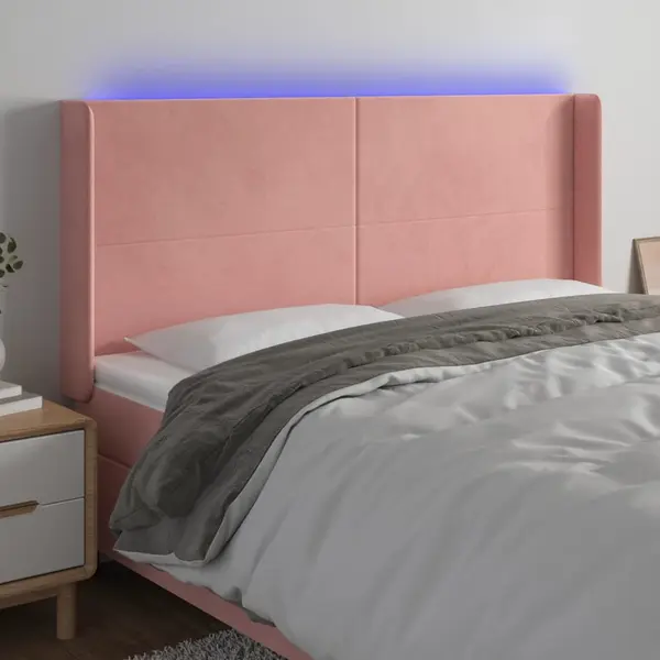 Gossi tablie de pat cu led, roz, 183x16x118/128 cm, catifea