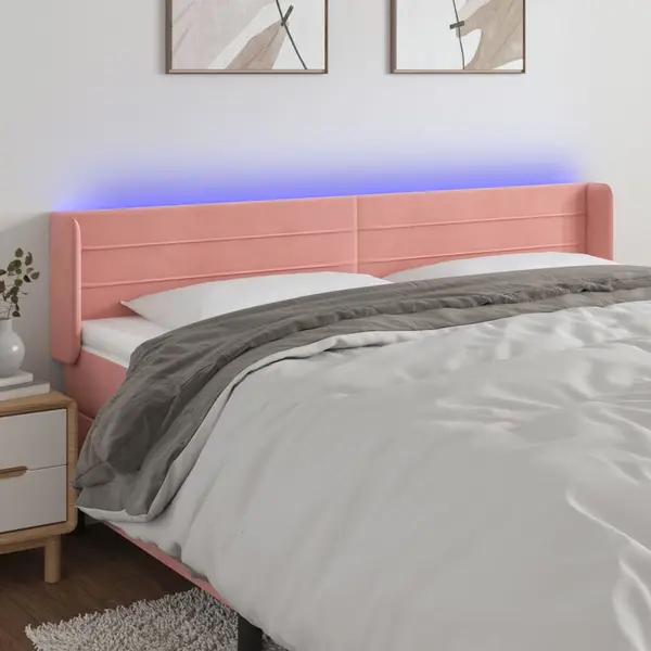 Gossi tablie de pat cu led, roz, 183x16x78/88 cm, catifea