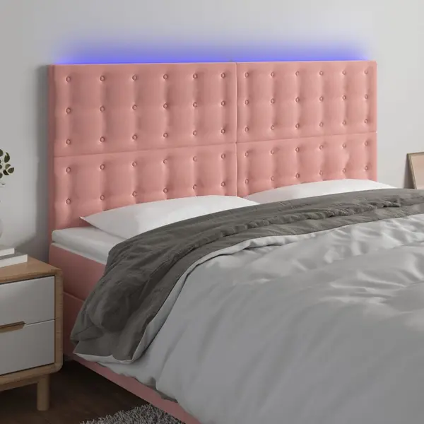 Gossi tablie de pat cu led, roz, 200x5x118/128 cm, catifea