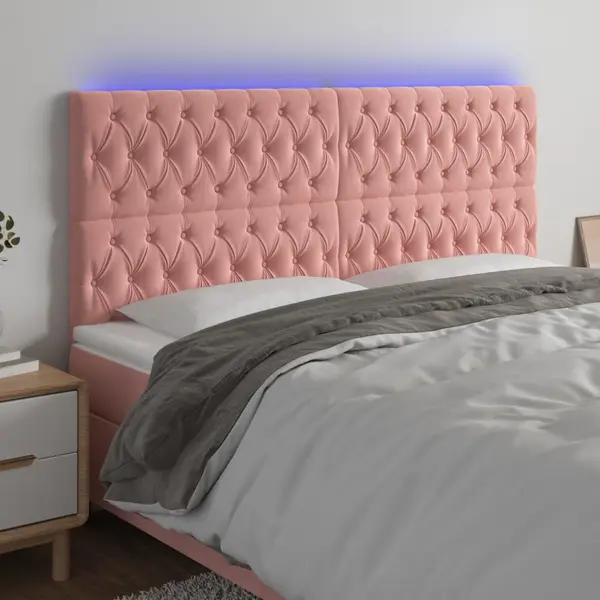 Gossi tablie de pat cu led, roz, 200x7x118/128 cm, catifea