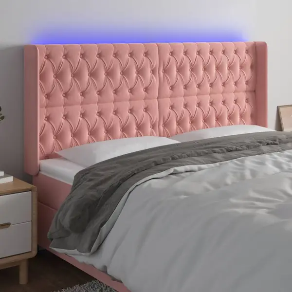 Gossi tablie de pat cu led, roz, 203x16x118/128 cm, catifea