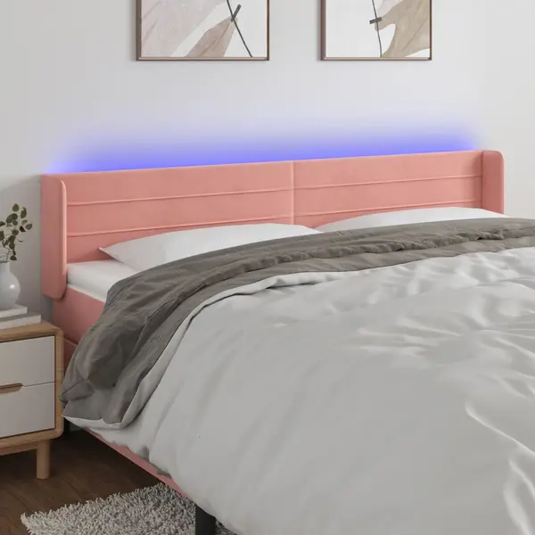 Gossi tablie de pat cu led, roz, 203x16x78/88 cm, catifea