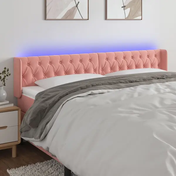 Gossi tablie de pat cu led, roz, 203x16x78/88 cm, catifea