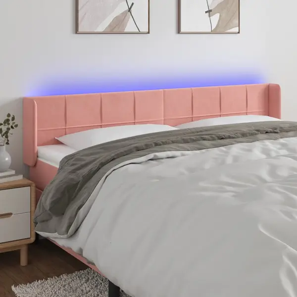 Gossi tablie de pat cu led, roz, 203x16x78/88 cm, catifea