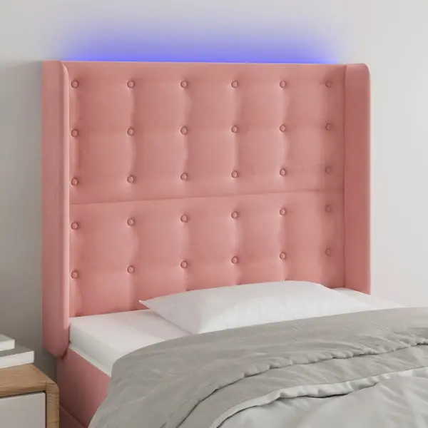 Gossi tablie de pat cu led, roz, 93x16x118/128 cm, catifea