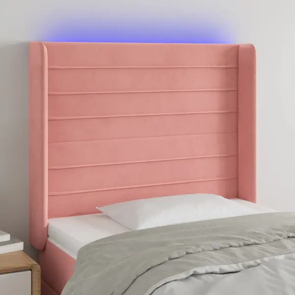Gossi tablie de pat cu led, roz, 93x16x118/128 cm, catifea