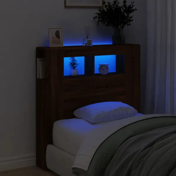Gossi tablie de pat cu led, stejar maro, 100x18,5x103,5 cm, lemn