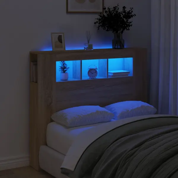 Gossi tablie de pat cu led, stejar sonoma, 120x18,5x103,5 cm, lemn