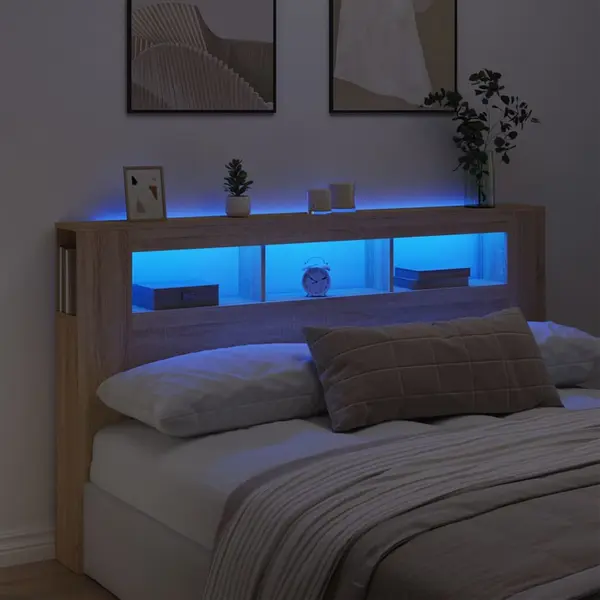 Gossi tablie de pat cu led, stejar sonoma, 180x18,5x103,5 cm, lemn