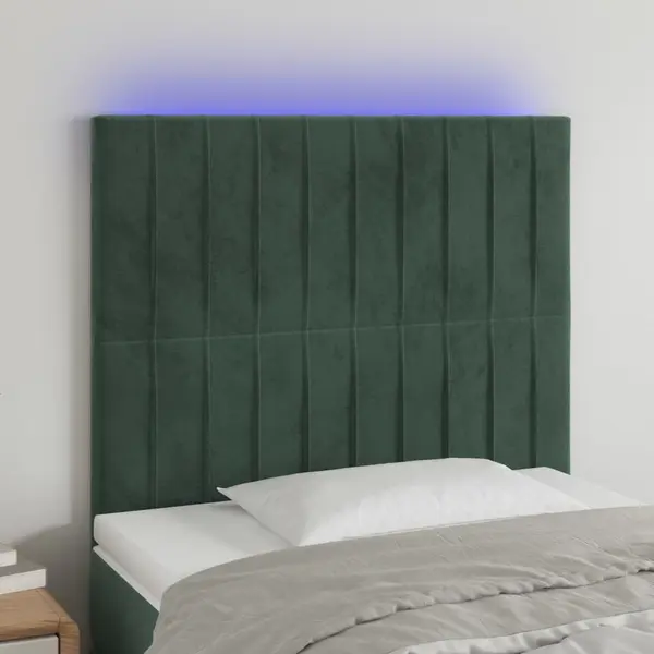 Gossi tablie de pat cu led, verde inchis, 100x5x118/128 cm, catifea