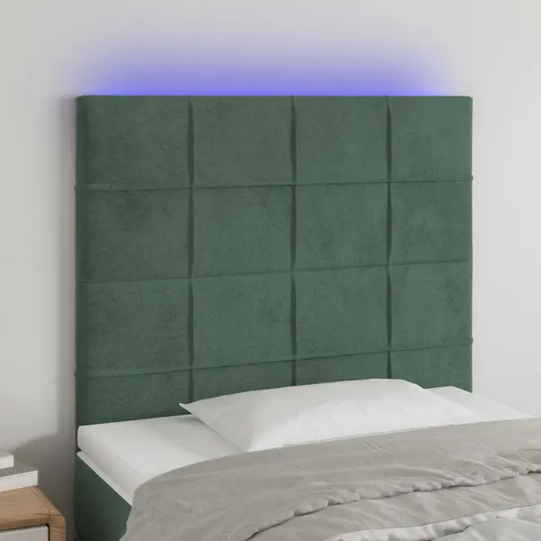 Gossi tablie de pat cu led, verde inchis, 100x5x118/128 cm, catifea
