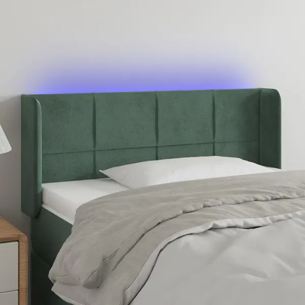 Gossi tablie de pat cu led, verde inchis, 103x16x78/88 cm, catifea