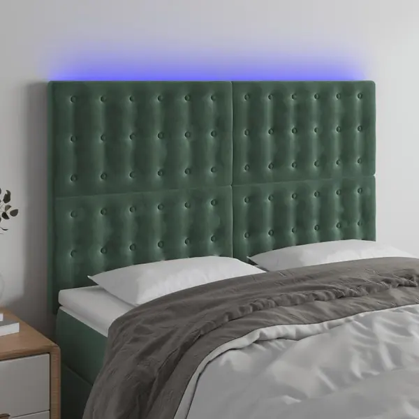 Gossi tablie de pat cu led, verde inchis, 144x5x118/128 cm, catifea