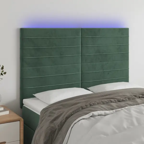 Gossi tablie de pat cu led, verde inchis, 144x5x118/128 cm, catifea