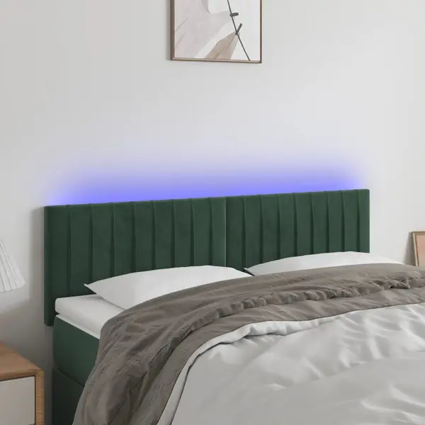 Gossi tablie de pat cu led, verde inchis, 144x5x78/88 cm, catifea