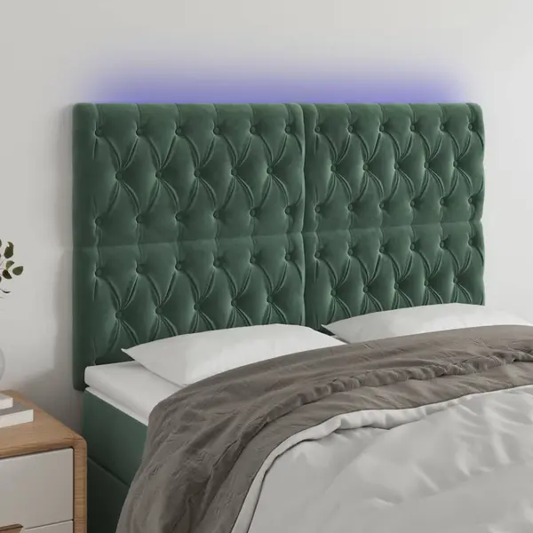 Gossi tablie de pat cu led, verde inchis, 144x7x118/128 cm, catifea