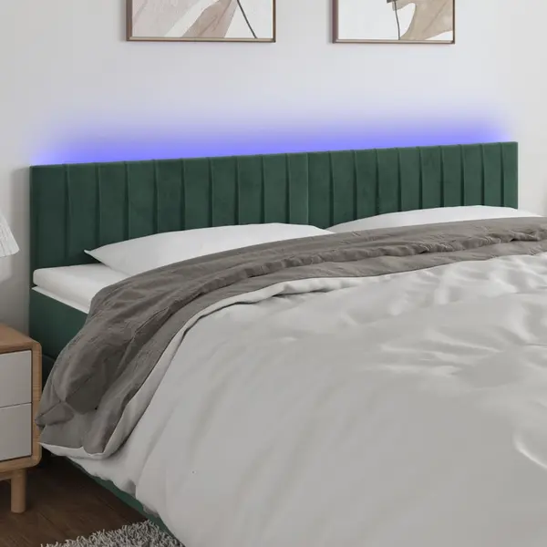 Gossi tablie de pat cu led, verde inchis, 160x5x78/88 cm, catifea